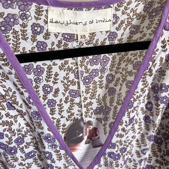 Daughters of India Binita Mini Dress Violet Floral Boho Cotton XS NWT - Picture 5 of 16